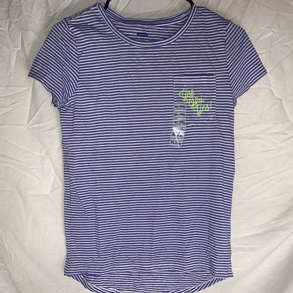 Yes Girls Yes! Blue and white Striped Shirt